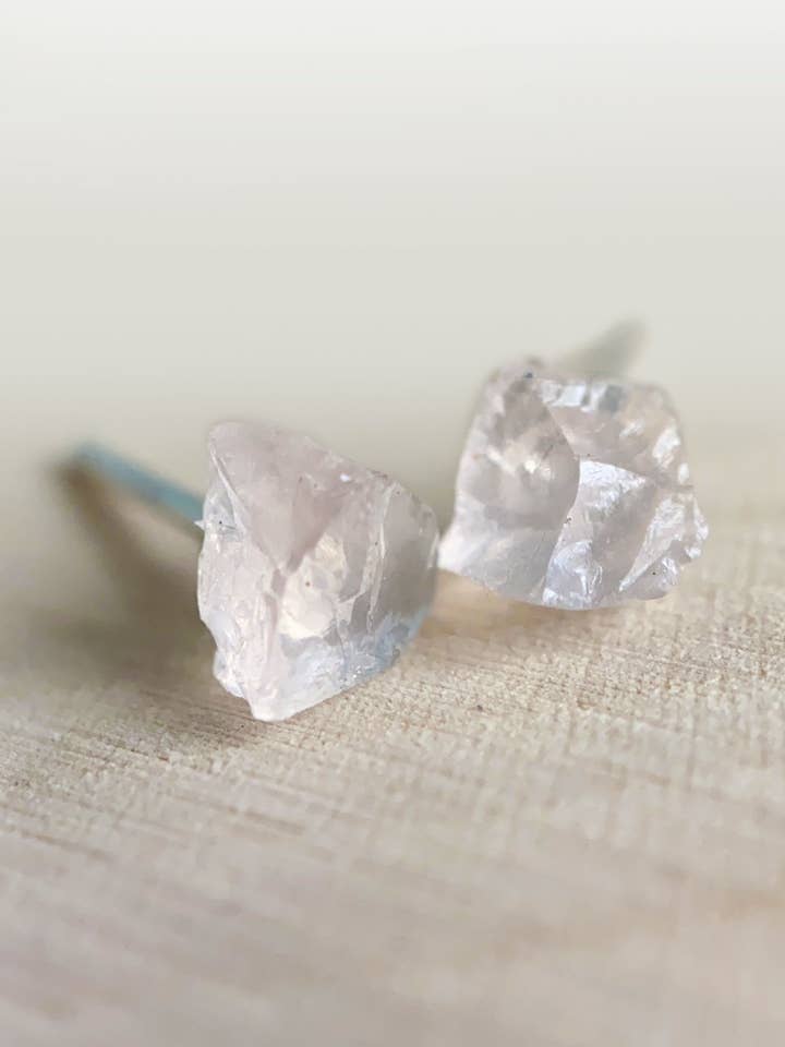 "The Pixie" Small Raw Rose Quartz Earrings for wholesale by Silver Lily Studio