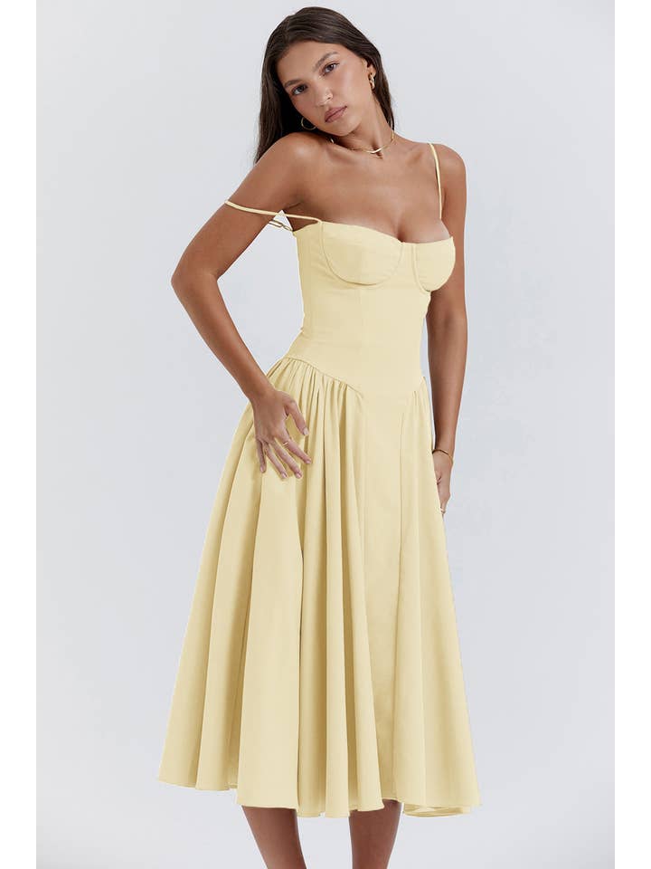 Sweetkama - Wholesale Dress - Women's - String Shoulder Solid & Floral Ladies Dress 2552819