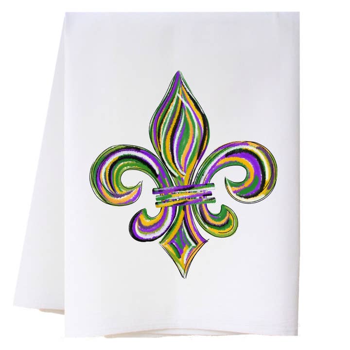 Mardi Gras Fleur De Lis Kitchen Towel for wholesale by Cora & Pate