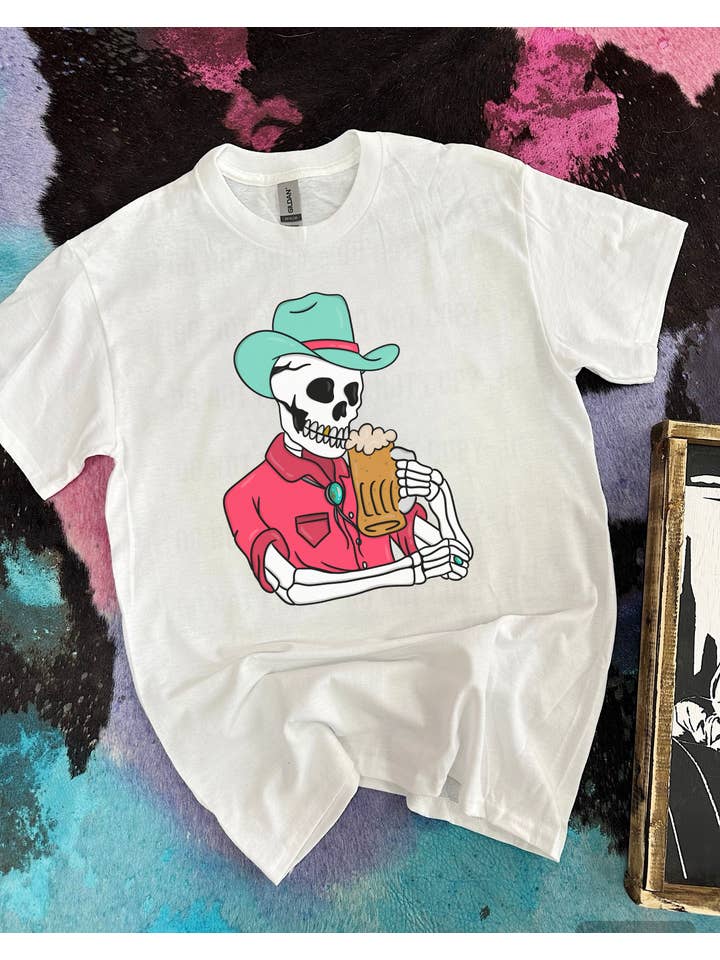 Gunpowder and Glam Boutique - Wholesale Screen Printed T-Shirt - Women's - Dive Bar Skelly Tee or Crewneck 1