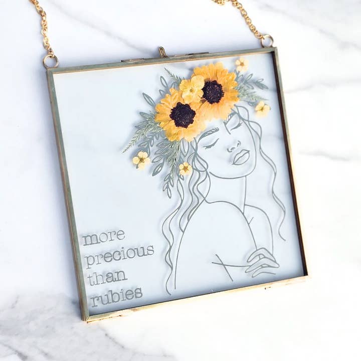 More Precious Than Rubies Pressed Flower Scripture Art for wholesale by Sable + Ivy