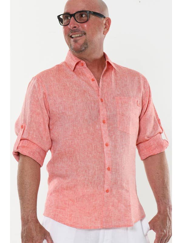Azucar & Bohio - Wholesale Button Down Shirt - Men's - Linen Soft To The Touch Long Sleeve Roll Up Shirt