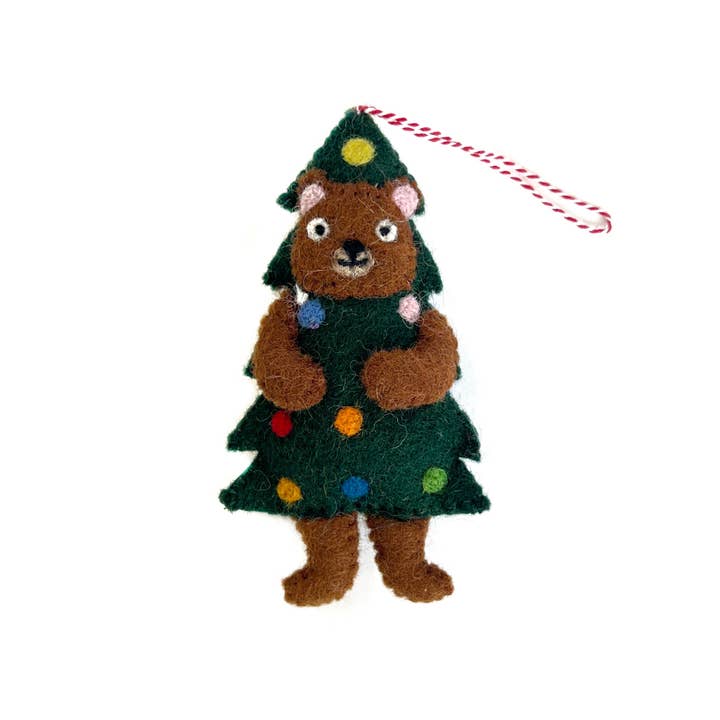 Ornaments 4 Orphans - Wholesale Ornament - Bear in Christmas Tree Felt Wool OrnamentÂ