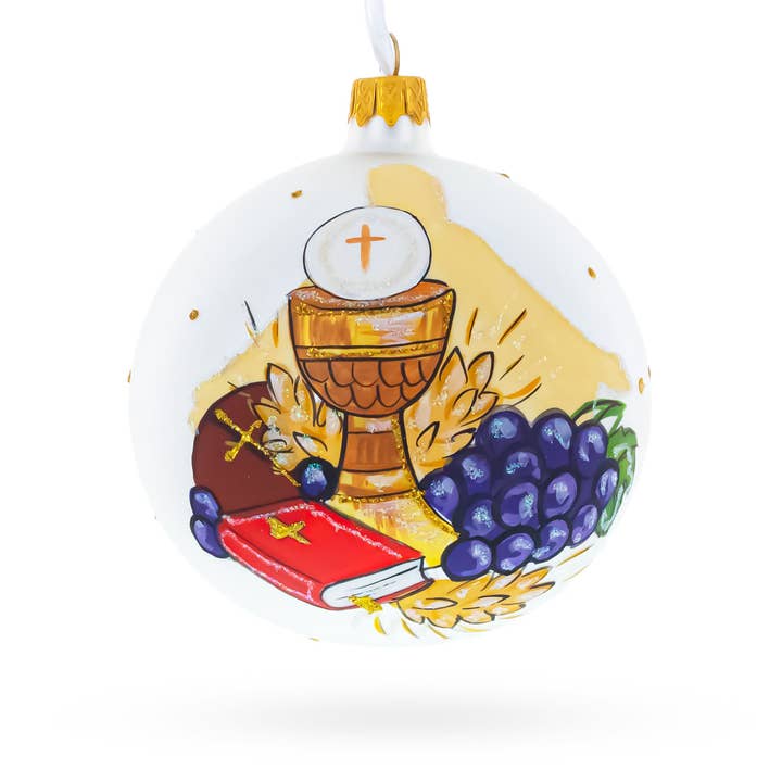 First Communion on White Glass Ornament for wholesale by BestPysanky