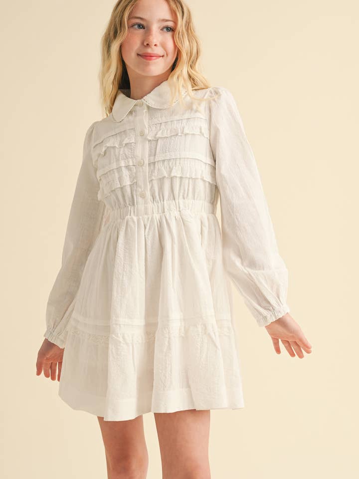 TWEEN GIRLS KIDS BUTTON UP L/S FIT & FLARE MINI DRESS (7/14) for wholesale by heart and arrow