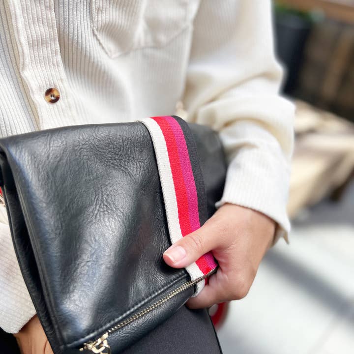 Aspen Lane - Wholesale Crossbody Bag - Women's - Black Multi Stripe crossbody/bum fanny bag / clutch w/ strap