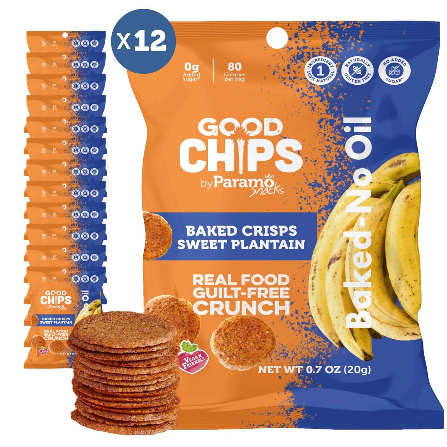 GOOD CHIPS by Paramo Snacks - Wholesale Chips - 12 count Baked Sweet Plantain Banana Chips - 0.7oz bags0