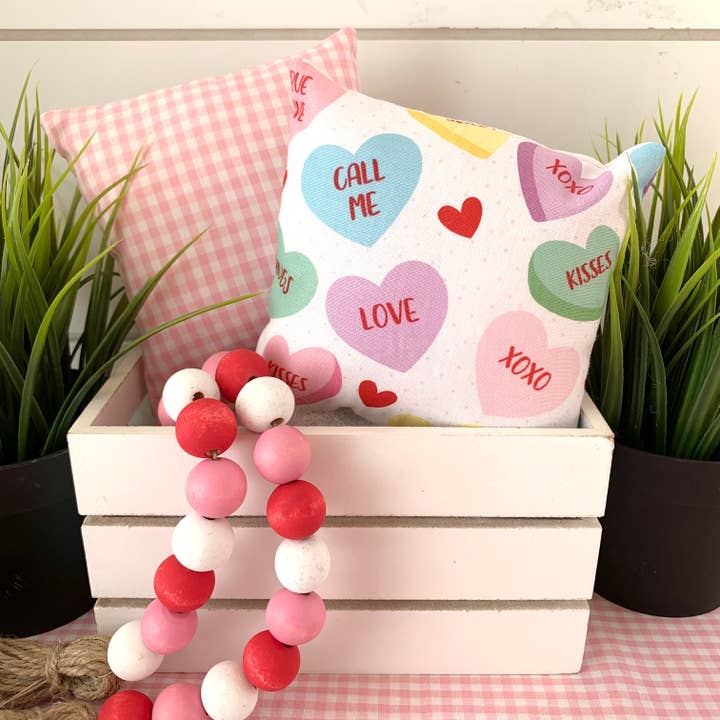 Kate + Em - Wholesale Throw/Decorative Pillow - Conversation Hearts Valentine Mini Pillow