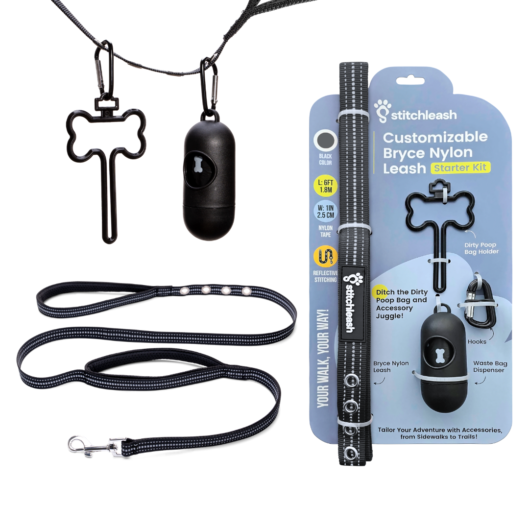 StitchLeash - Wholesale Pet Leash - Dog - StitchLeash® Bryce Clip & Go™ Flat Nylon Leash – Black | 6 ft | 24 per case8