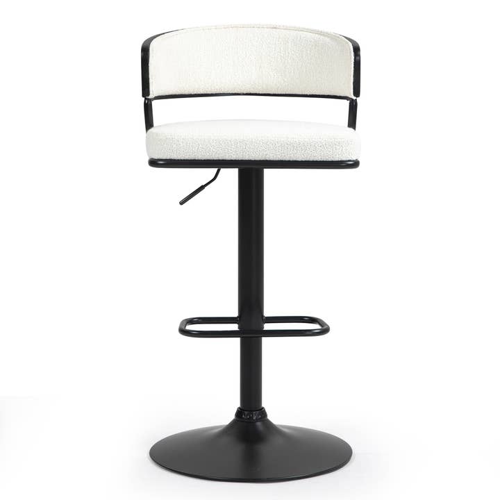 Glamour Home - Wholesale Stool - Bayle White Boucle Swivel Bar Stool with Iron Pedestal