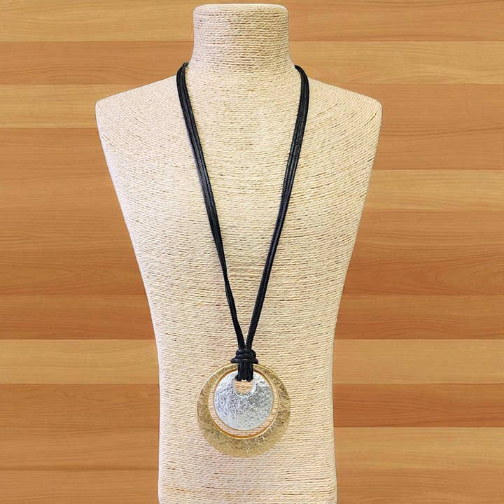 Long Chunky Pendant Cord Necklace | Statement Jewelry | Boho for wholesale by Bijoux Envie Statement Jewelry