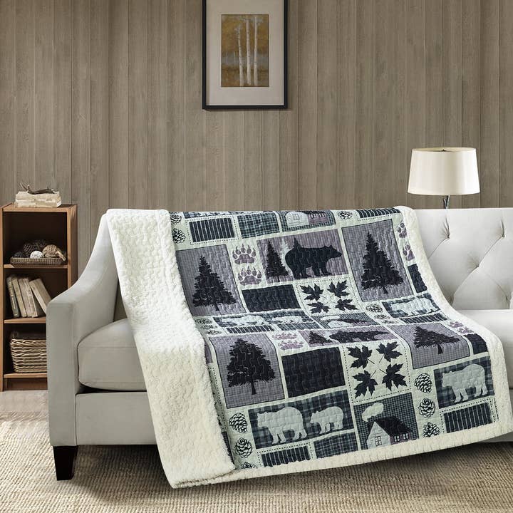 "Plaid Forest" Quilted Sherpa Throw 50"x60" for wholesale by Duke Imports
