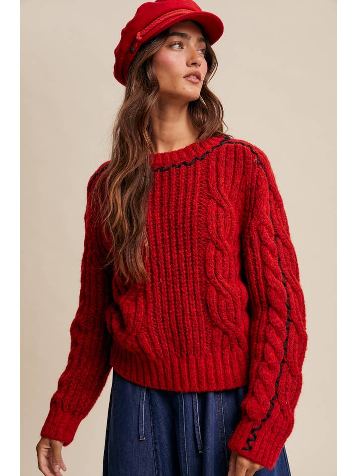 Listicle - Wholesale Knit Sweater - Women's - Contrast Stitch Cable Knit Sweater LSW1013 20