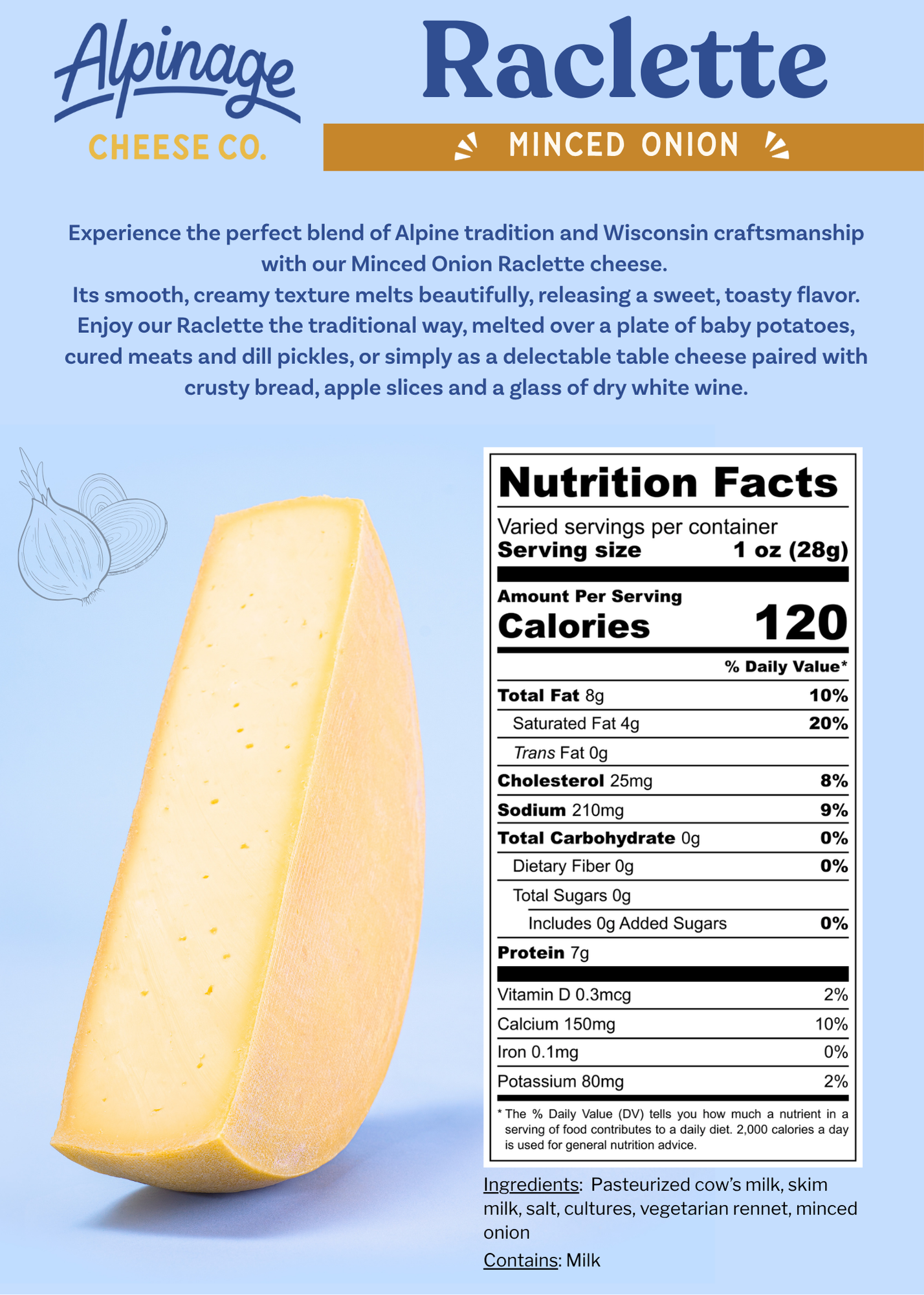 Alpinage Cheese Co. - Wholesale Cheese - Raclette Cheese - 5 Pounds Cut (Half Wheel)5