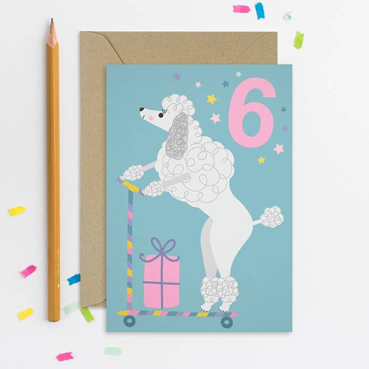 Poodle Age 6 Card for wholesale by Mifkins