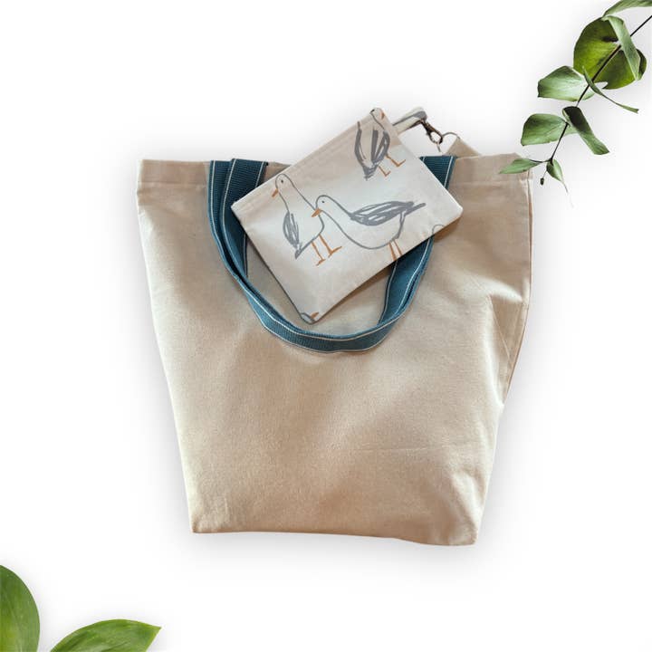 Handmade Natural 100% Organic Tote Bag & Sea Gull Purse set for wholesale by everydaybags.gifts