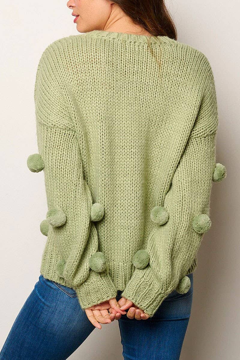 ROUSSEAU - Wholesale Knit Sweater - Women's - POM POM'S DETAILED PULLOVER SWEATER11