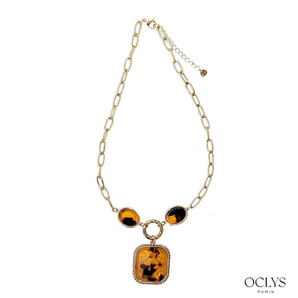 Oclys – wholesale Kedjehalsband – Leopardhalsband med fyrkantigt hänge i rostfritt stål, Bina2