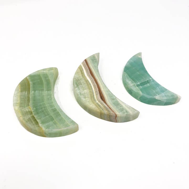Pistachio Seagreen Calcite Stone Crescent Moon for wholesale by Jade Canyon