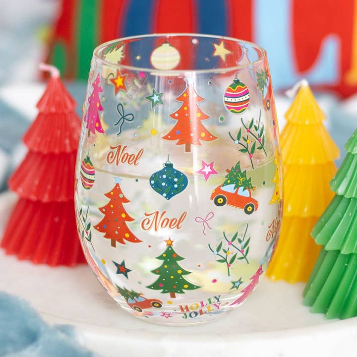 Something Different Wholesale - Wholesale Wine Glass - Nostalgic Christmas Print Stemless Glass0