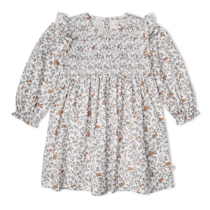 Abito biologico con smock e volant - Ivy per la vendita all'ingrosso da parte di Makemake Organics