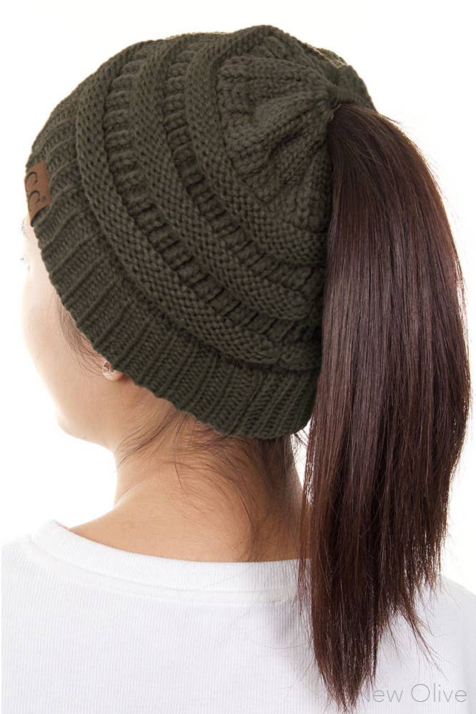 Hana - Wholesale Beanie - Women's - C.C Solid Color Ponytail Messy Bun Beanie21
