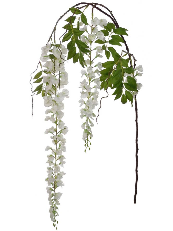 Ramo di glicine sintetico bianco da 1,8 m, fiori artificiali per la vendita all'ingrosso da parte di Larksilk