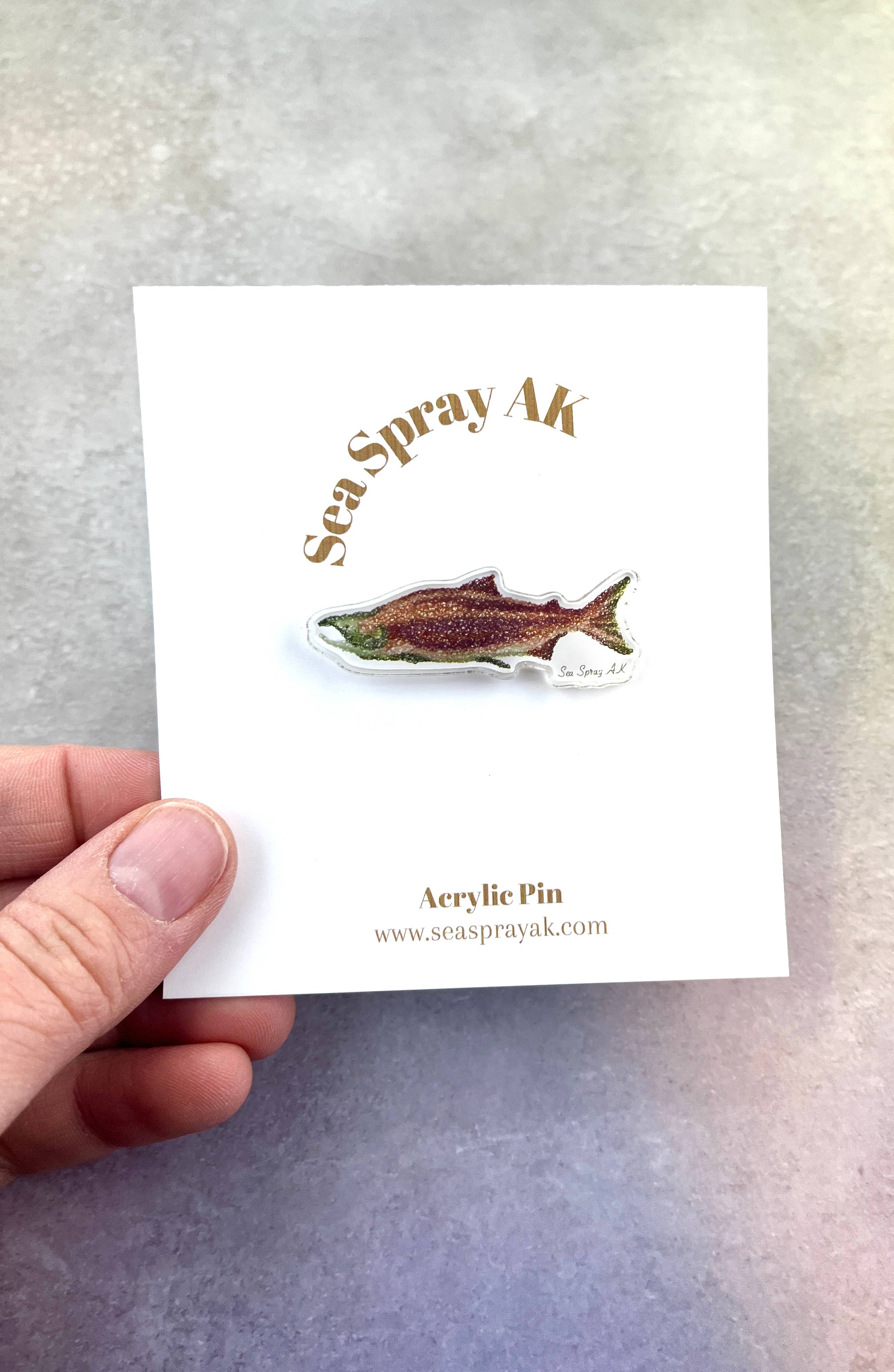 Sea Spray AK - Wholesale Lapel Pin/Button - Sockeye Salmon Pin Perfect For Hats, Bags, And Clothes2