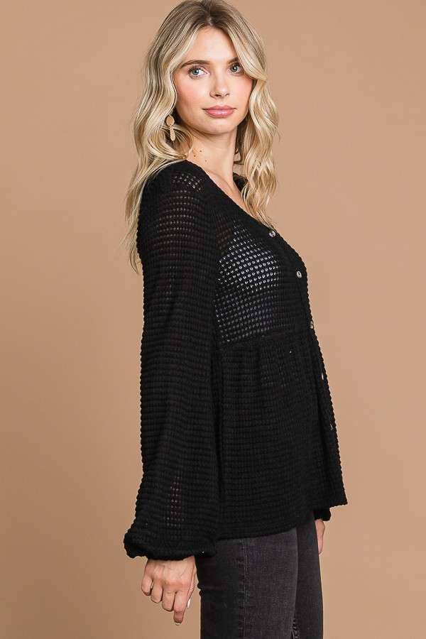 Culture Code - Wholesale Knit Top - Women's - CHT1821L - BUTTON DOWN RUCHING DETAIL LSLV TOP2