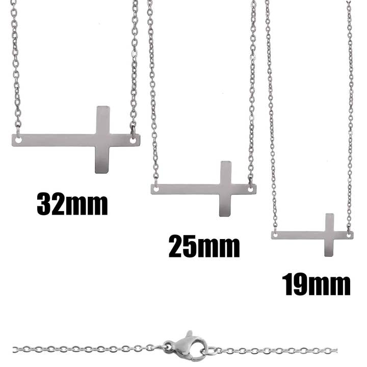 WJW - Wholesale Pendant/Charm Necklace - Stainless Steel Horizontal Cross Necklace1
