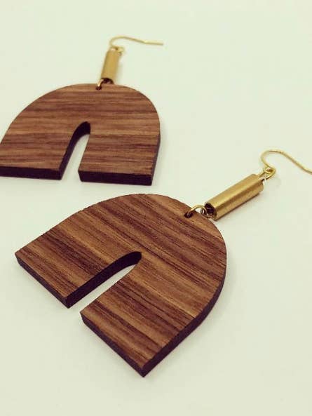 Tuut Large Arch Raw Brass Wood Dangle Earrings for wholesale by darlings of denmark