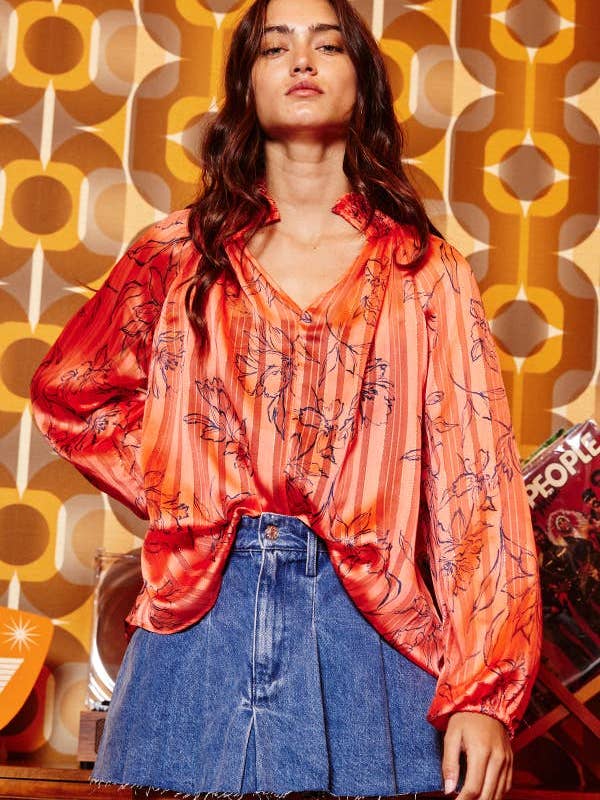 Vente d'usine T1048W Blouse en chiffon à rayures Lurex pour la vente par BUCKETLIST OUTLET