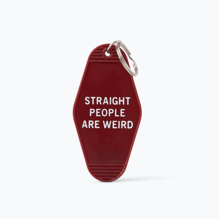 GetBullish - Wholesale Keychain – Unisex - Straight People Are Weird 🌈 LGBTQ Motel Keychain Dark Red1