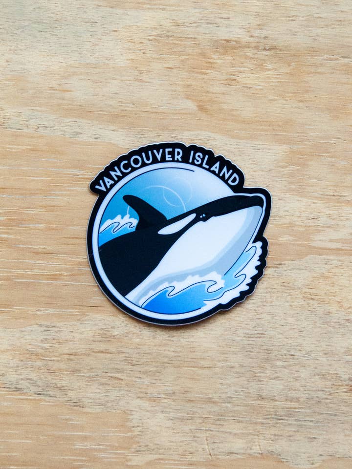 Waterproof Vinyl Sticker - Orca Wave Vancouver Island for wholesale by K'oastal Mixed Media
