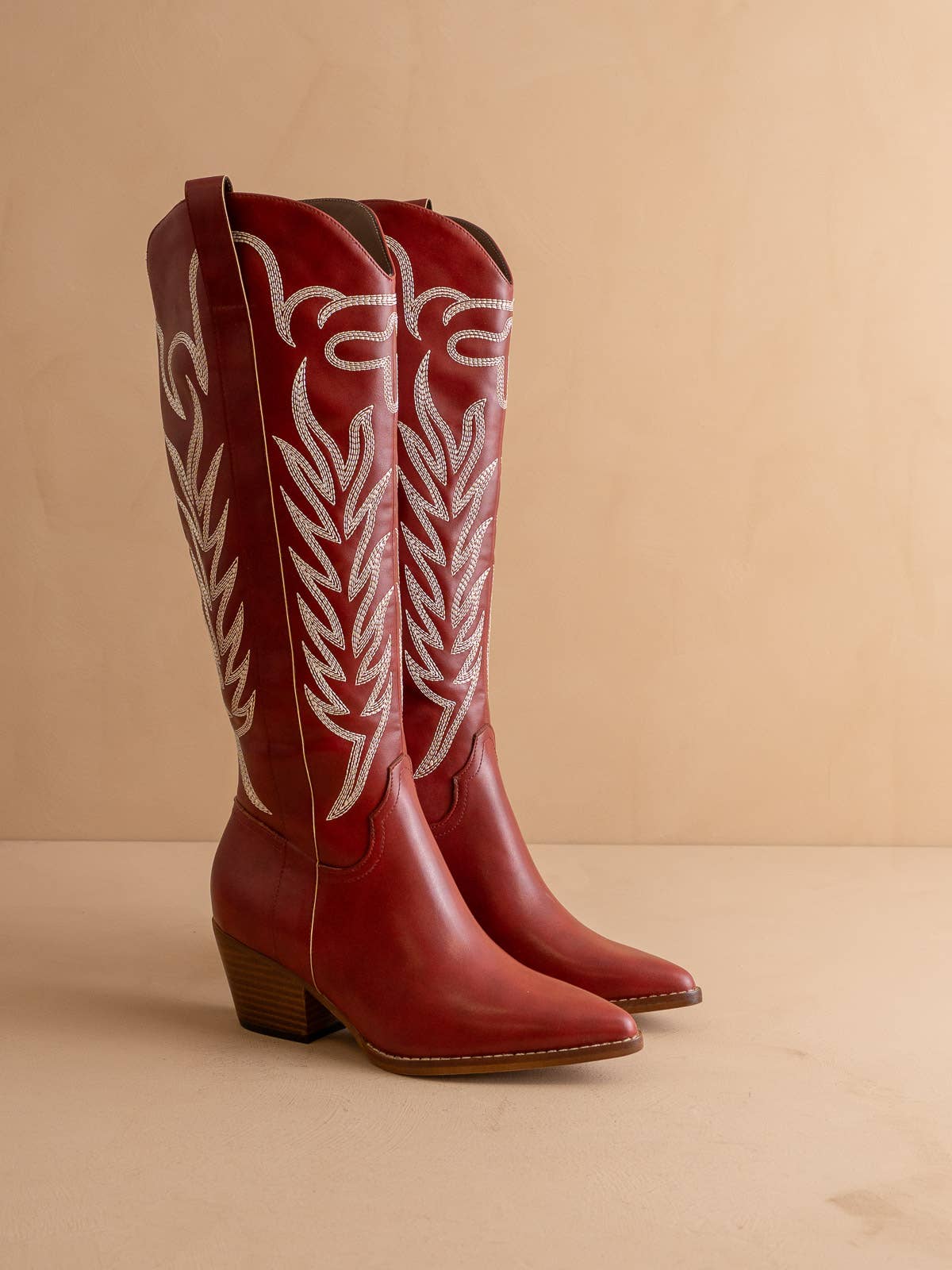 The Samara | Red Embroidered Tall Boot for wholesale on Faire1