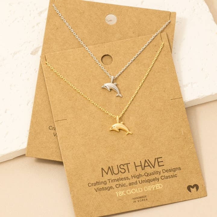 Gold Dipped Dolphin Pendant Necklace for wholesale by Fame Accessories