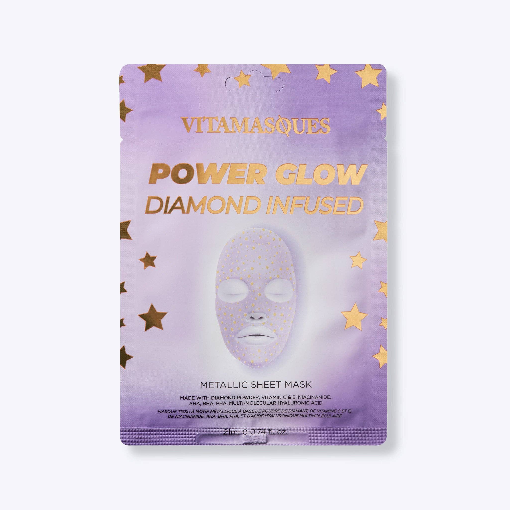 Vitamasques US - Wholesale Skincare Face Mask - Power Glow Diamond Infused Metallic Face Sheet Mask 💎2