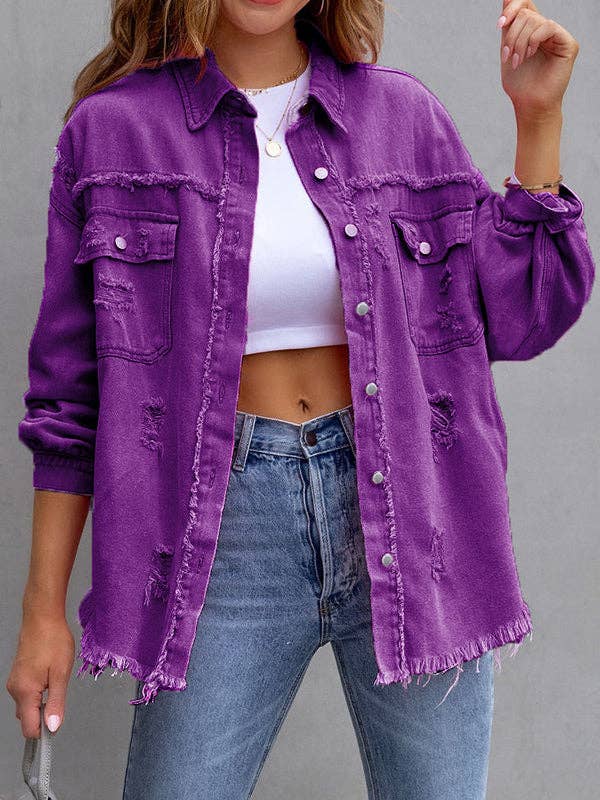Plush Looks - Wholesale Shirt Jacket/Shacket - Women's - Long Sleeves Loose Fringed Pockets Lapel Outerwear8