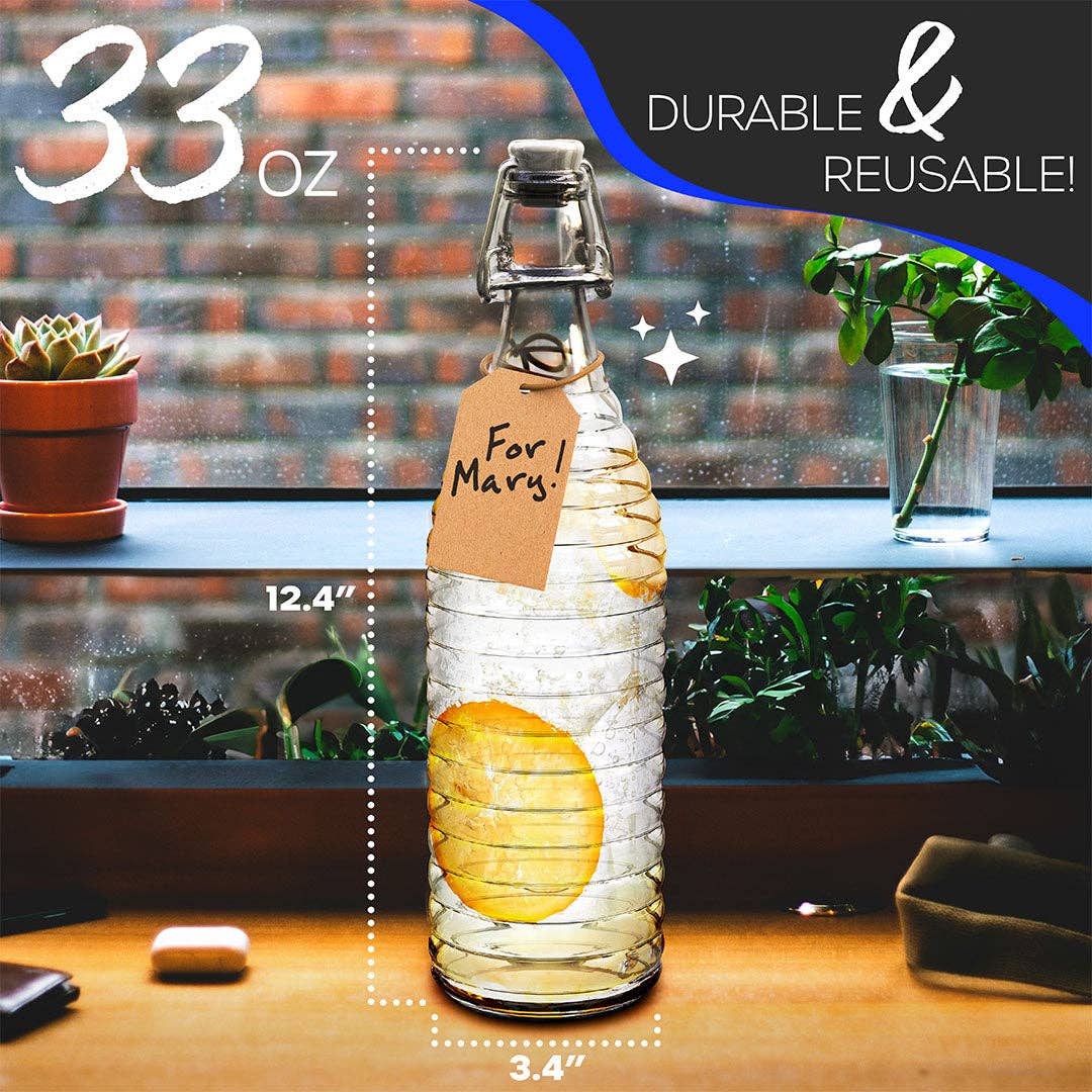 Nevlers - Wholesale Jar - Nevlers 33 oz Ringed Swing Top Glass Bottles (Pack of 6) | Includes Funnel, Brush, Tags, Shrink Wrap and Marker3