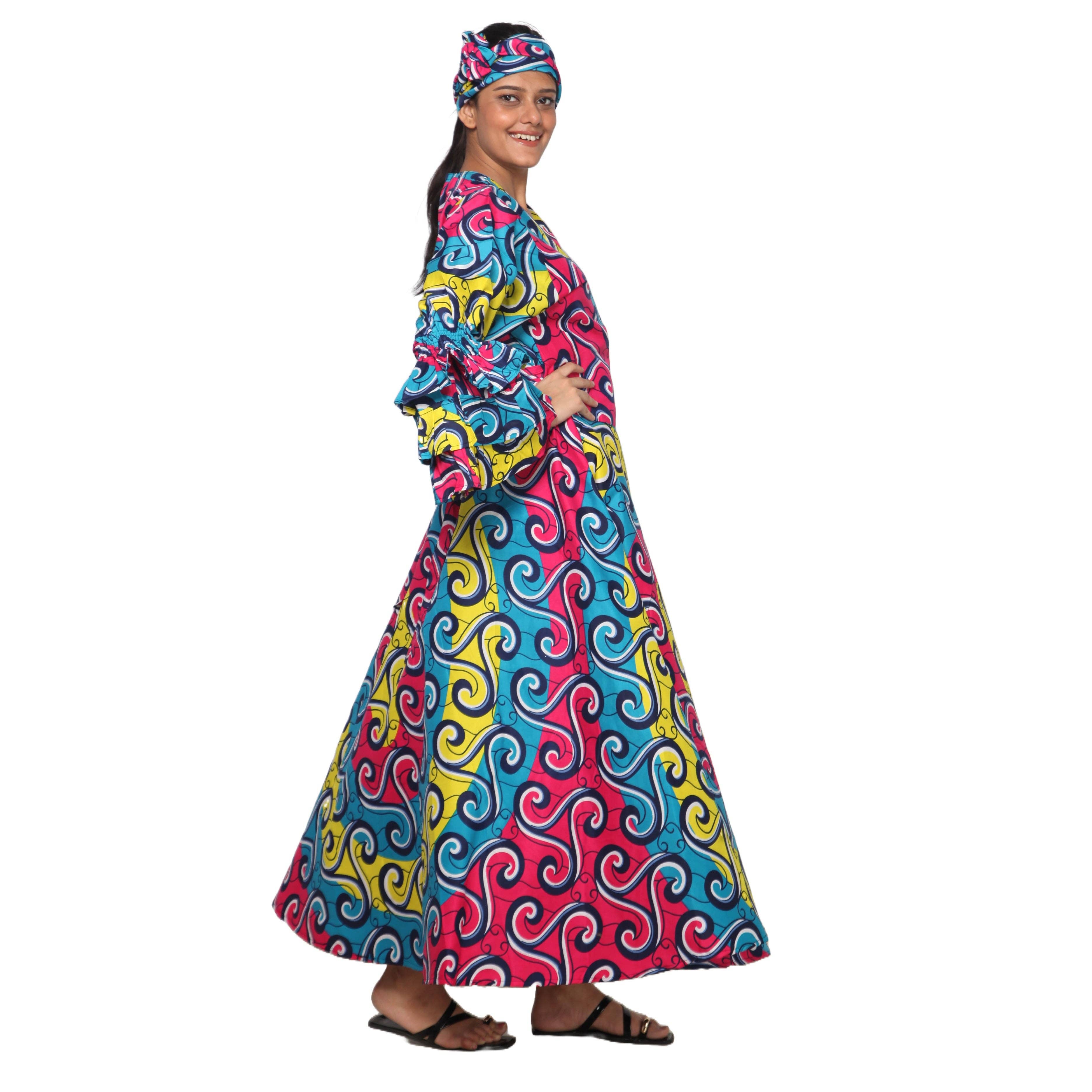 African Stars - Vente Robe – femme - Robe portefeuille en rayonne pour femme avec manches à volants -- FI-R80FS1