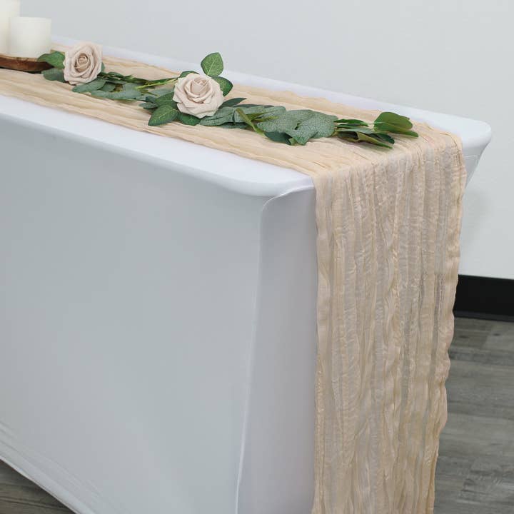 YOUR CHAIR COVERS - Wholesale Table Runner - 35 in X 10 ft Gauze Cheesecloth Table Runner Champagne