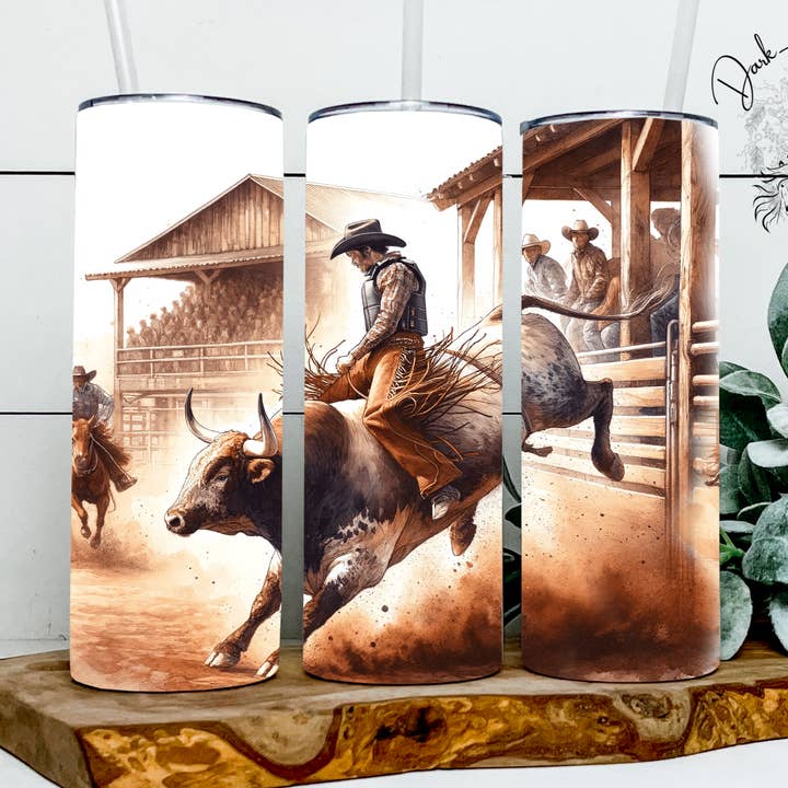 Rustic Bull Rider - Rodeo - Cowboy - Western - Tumbler for wholesale by Dark Horse Dream Designs LLC
