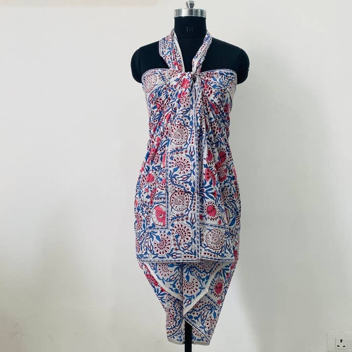 Sarón indio estampado floral con bloque para combinar para venta al por mayor de Fabricrush