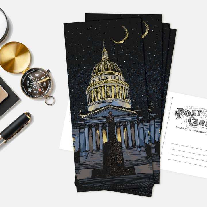 Lot de 12 cartes postales du Capitole de l'État de Virginie-Occidentale et de la Lune pour la vente par Echo-Lit
