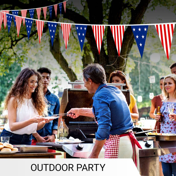 G128 - Wholesale Party Sign/Banner - G128 American USA Star & Stripe Pennant Banner | Flag 7 x 8 Inch, Full String 9.8 Feet | Printed 150D Polyester, Decorations For Bar, School, Festival Events Celebration (Total 10 PCS)3