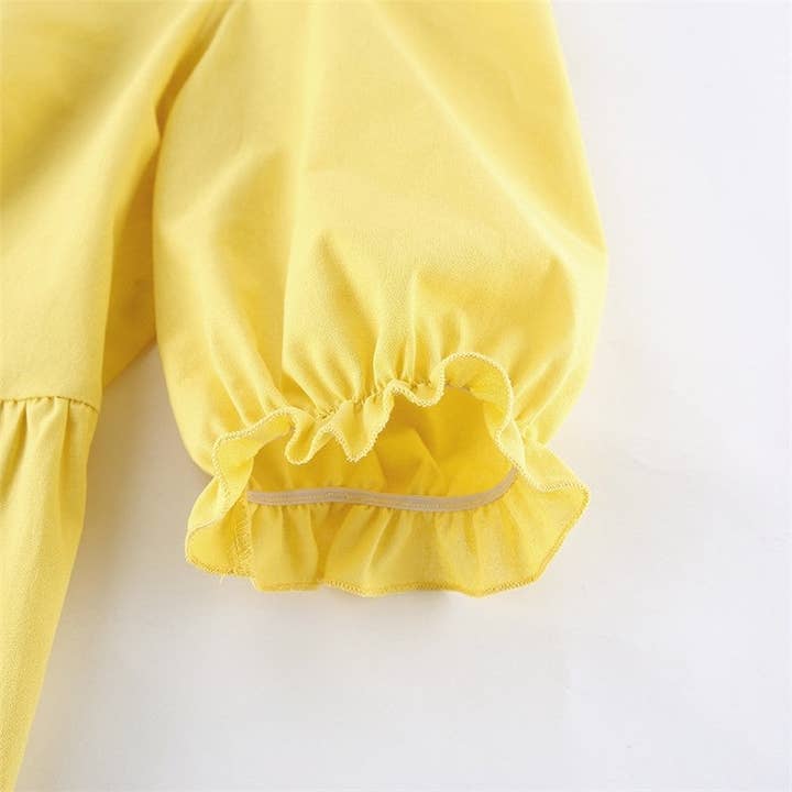 Yellow Solid Color Bubble Sleeve Top Skirt Set for wholesale on Faire10