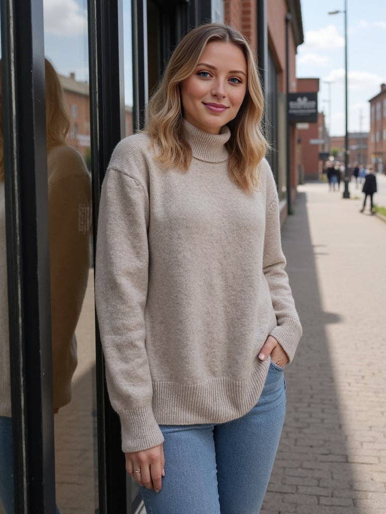 Marayn - Wholesale Knitted jumper – Women′s - Cozy Oversized Turtleneck Knit Sweater for FallWinter23