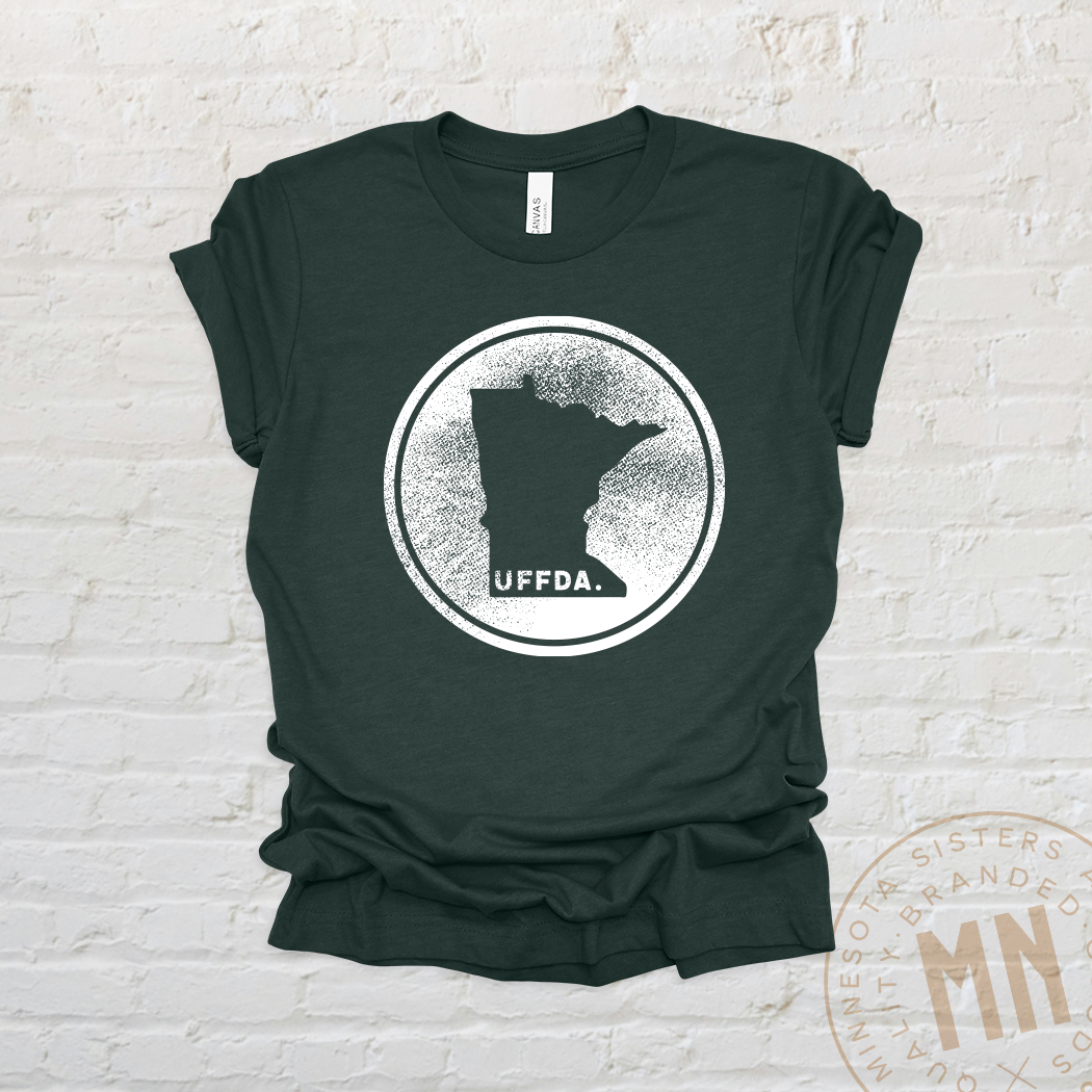 Minnesota Sisters - Wholesale Screen Printed T-Shirt - Unisex - Uffda Minnesota Graphic T-Shirt - Unisex State Stamp Design3
