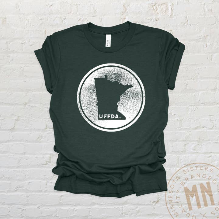 Minnesota Sisters - Wholesale Screen Printed T-Shirt - Unisex - Uffda Minnesota Graphic T-Shirt - Unisex State Stamp Design3