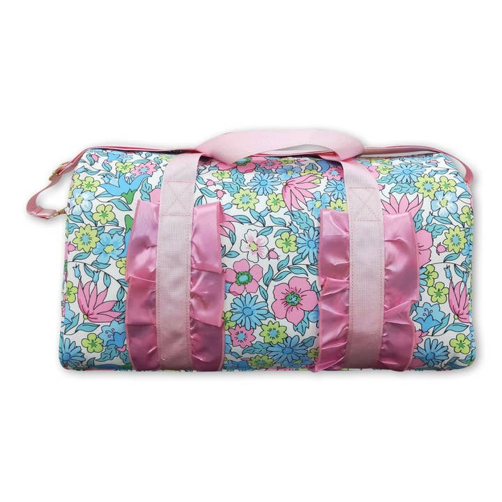 Pink ruffle band floral women duffel bag for wholesale by Yawoo Garments